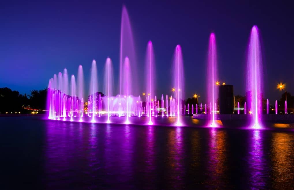 fountain multimedia warsaw light water city color night 614865